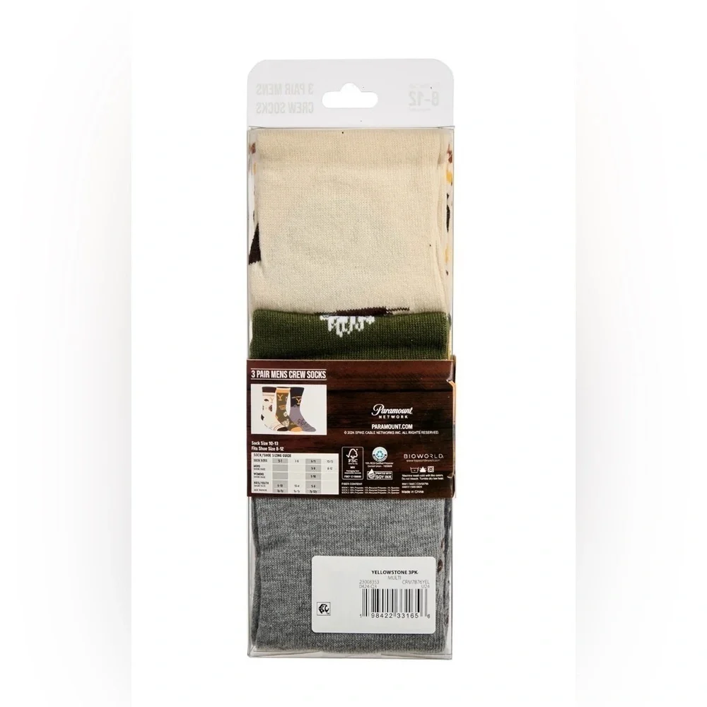 Yellowstone Men's Crew Socks, 3-Pack